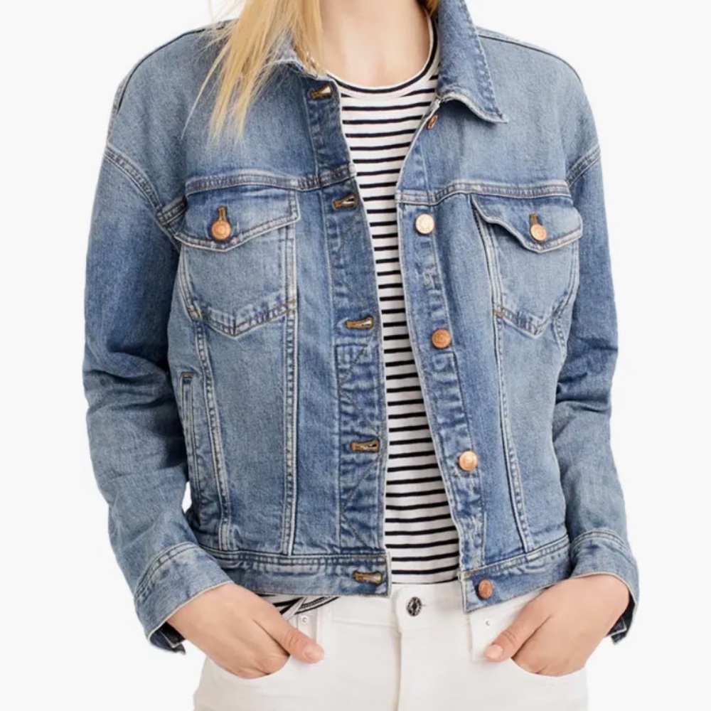 J Crew Eco Denim Jean Jacket Pockets | Sz L